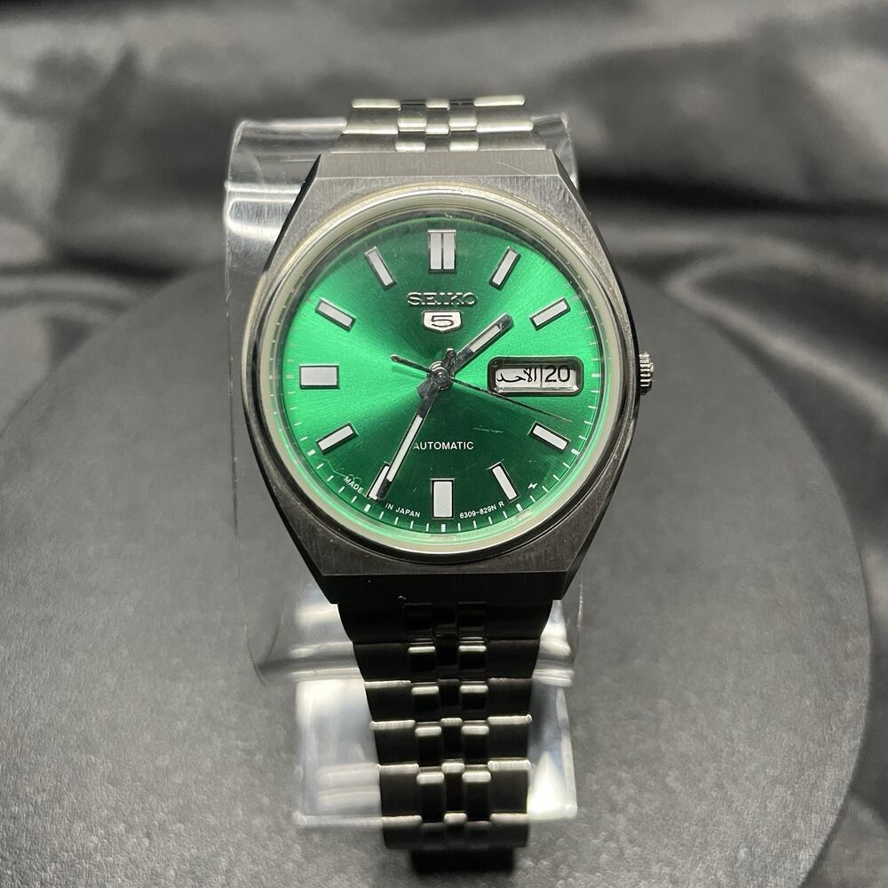 Vintage Seiko 5 Mens Automatic Watch 6309 Green Dial Day/Date